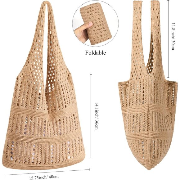 Women Brownish Yellow Shoulder Shopping Handbag Casual Travel Tote Fold Able Bag - Picture 2 of 7